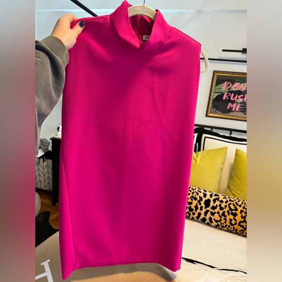 Zara shoulder pads short dress neon fuchsia - Picture 6 of 8